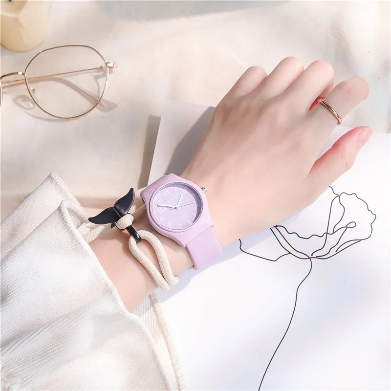 Candy Colors Silicone Strap Quartz Wristwatch Student Watch INS Korean Fashion Trendy Ladies Wristwatch Simple Versatile Clock