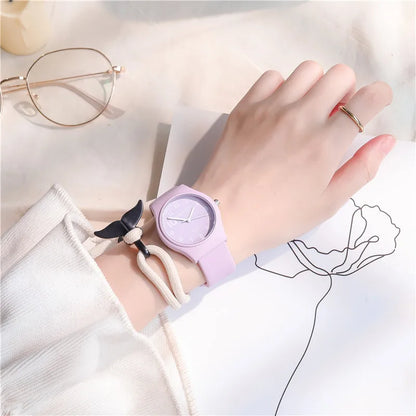 Candy Colors Silicone Strap Quartz Wristwatch Student Watch INS Korean Fashion Trendy Ladies Wristwatch Simple Versatile Clock