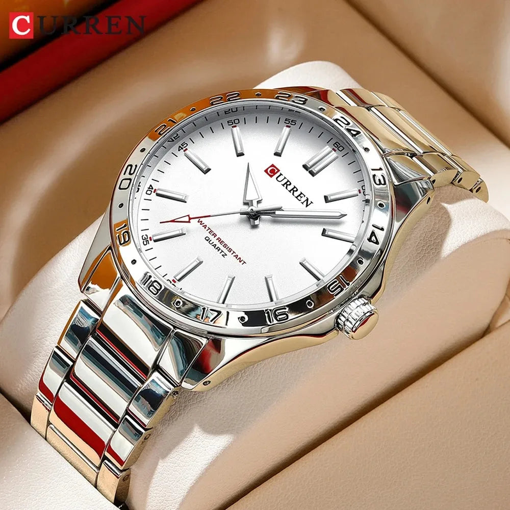 CURREN 8452 Casual Sport Simple Business Men's Watches 2025 Stainless Steel Band Wristwatch Quartz Clock with Luminous Pointers
