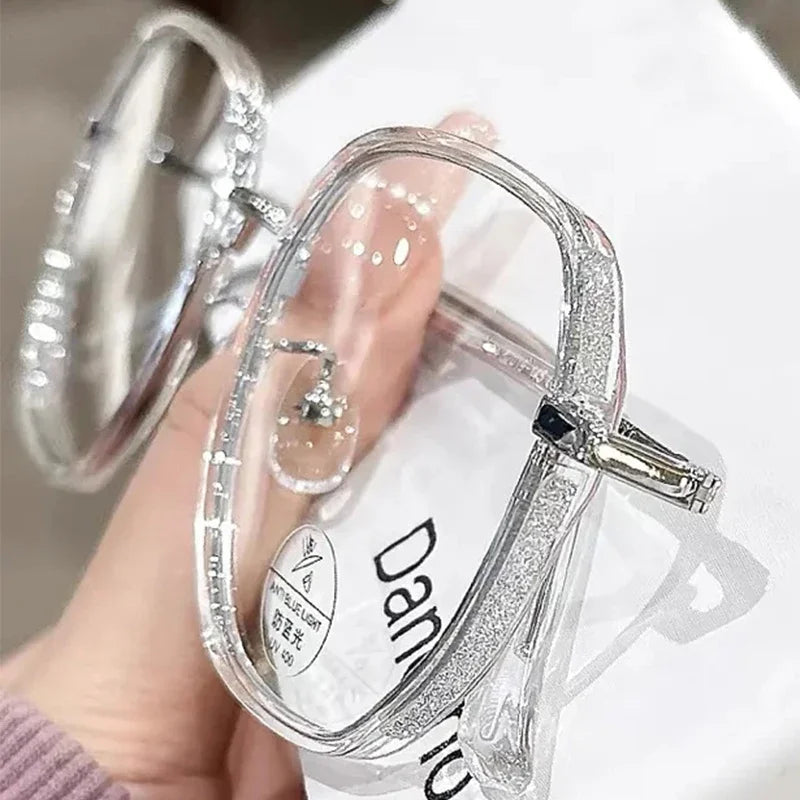 Anti Blue Light Reading Glasses Women Fashion Glitter Anti Blue Light Presbyopic Eyeglasses Frame Oversize Metal Eyewear óculos