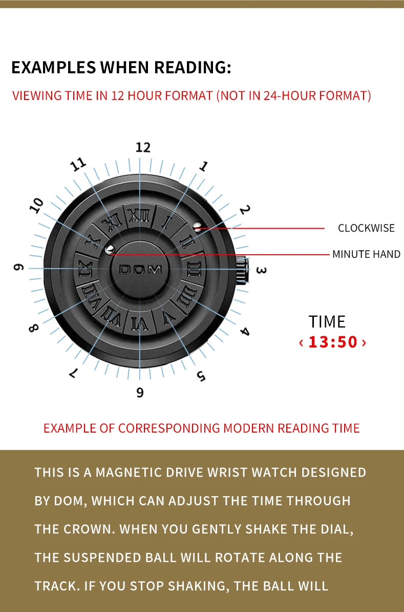 DOM 1345 Fashion New Personalized Floating Magnetic Pointer Free Ball Bearing Creative Waterproof Quartz Watch for Men Clock