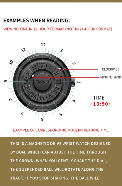DOM 1345 Fashion New Personalized Floating Magnetic Pointer Free Ball Bearing Creative Waterproof Quartz Watch for Men Clock