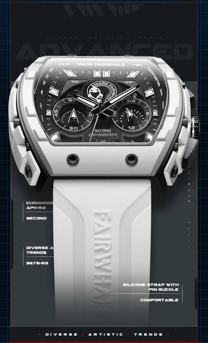 Mark Fairwhale 5670 Men's Top Design Quartz Tonneau Multifunction Chronograph Waterproof Silicone  Sports Quartz Watch for Men