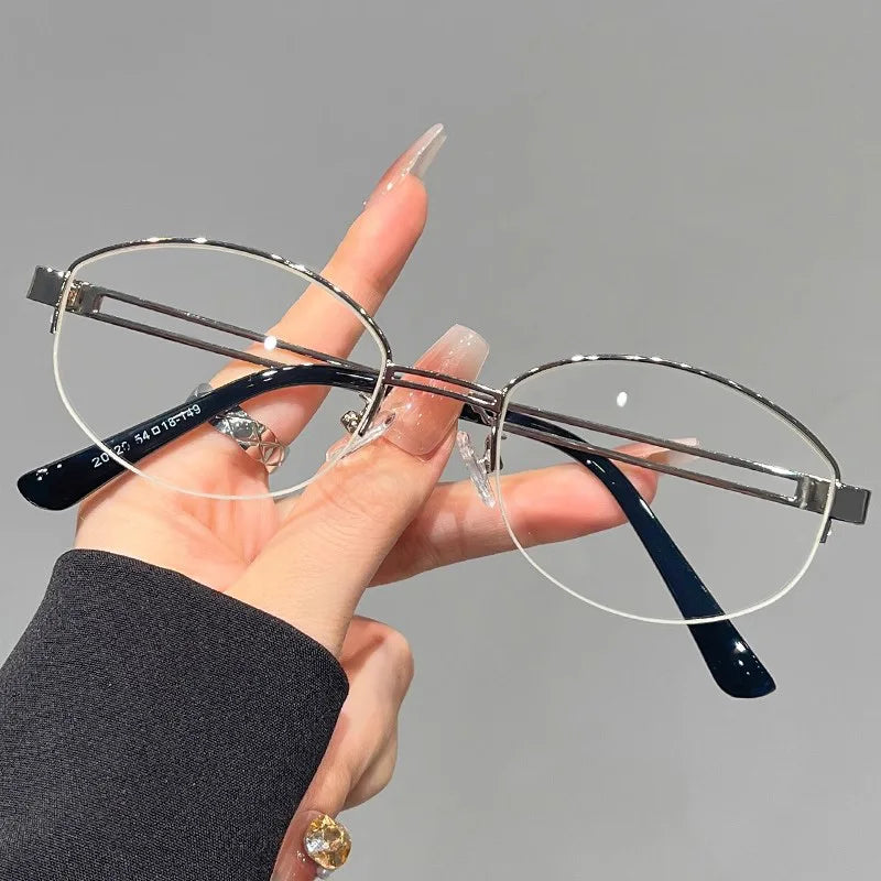 Korean Golden Silk Edge Half Frame Glasses Retro Oval Frame Eyeglasses Reading Computer Sweet Cool Anti Blue Light Eyeglasses