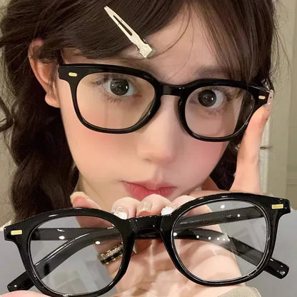 Vintage Rivet Round Frame Glasses Women Black White Leopard Eyewear Trend Brand Reading Computer Y2K Anti Blue Light Eyeglasses