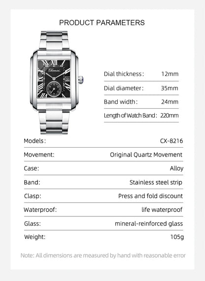 CHENXI 8216 Top Luxury Brand Square Silver Color Men Quartz Watches