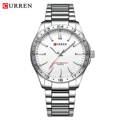CURREN 8452 Men Quartz Watch Black Silvery Stainless Steel Strap