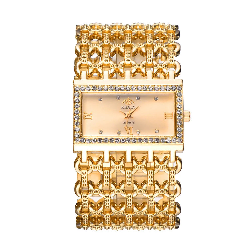 Simple Square Gold Ladies Watch Fashion Classic Alloy Diamond Bracelet Ladies Watch Gold Silver Diamond Scale Dial Quartz Reloje