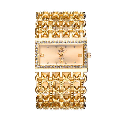 Simple Square Gold Ladies Watch Fashion Classic Alloy Diamond Bracelet Ladies Watch Gold Silver Diamond Scale Dial Quartz Reloje