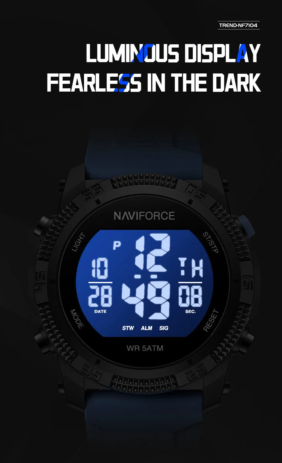 Naviforce 7104 Men Fashion Outdoor Watch Electronic LCD Digital Casual Watch