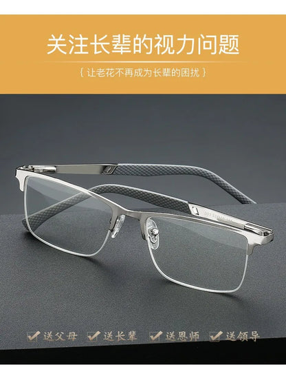 O-Q CLUB Men's Half-frame Business Reading Glasses Anti-blue Light Anti-fatigue Metal Frame