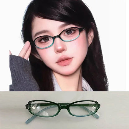 New Retro Blue Green Oval Small Frame Glasses Frame Women's Anti Blue Light Glasses Fashion Y2K Square Eyeglasses Frame