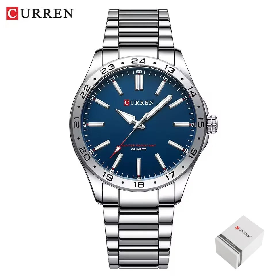 CURREN 8452 Men Quartz Watch Black Silvery Stainless Steel Strap