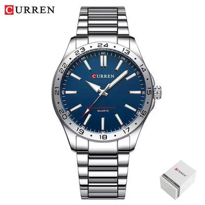CURREN 8452 Men Quartz Watch Black Silvery Stainless Steel Strap