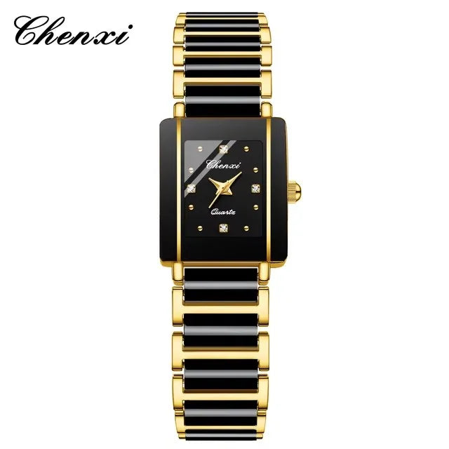 CHENXI 104A Couple Watches Waterproof Luxury Ceramics Square Business Stainless Steel Strap for Women Men Clock