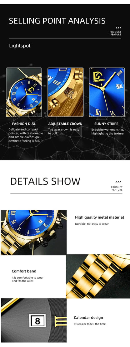 Fashion Mens Gold Watches Luxury Minimalist Quartz Wrist Watch