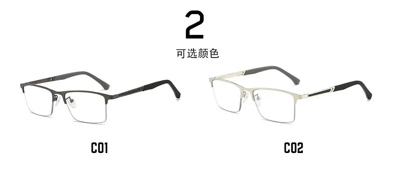 O-Q CLUB Men's Half-frame Business Reading Glasses Anti-blue Light Anti-fatigue Metal Frame