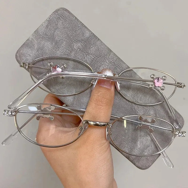 Fashion Punk Small Frame Glasses Retro Silver Anti Blue Light Eyewear for Women Y2K Rhinestone Glasses Girl Reading Eyeglasses