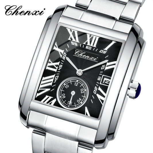 CHENXI 8216 Top Luxury Brand Square Silver Color Men Quartz Watches