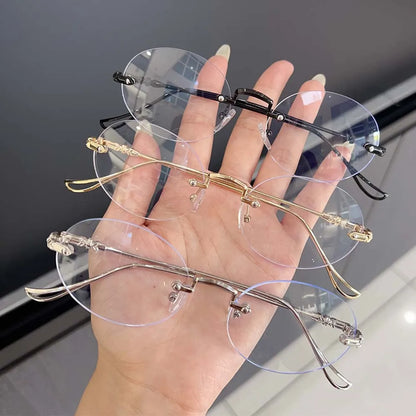 New Trendy Anti-blue Light Vintage Frameless Square Eyeglasses for Women Girls Blue Light Blocking Glasses Eyewear Accessories