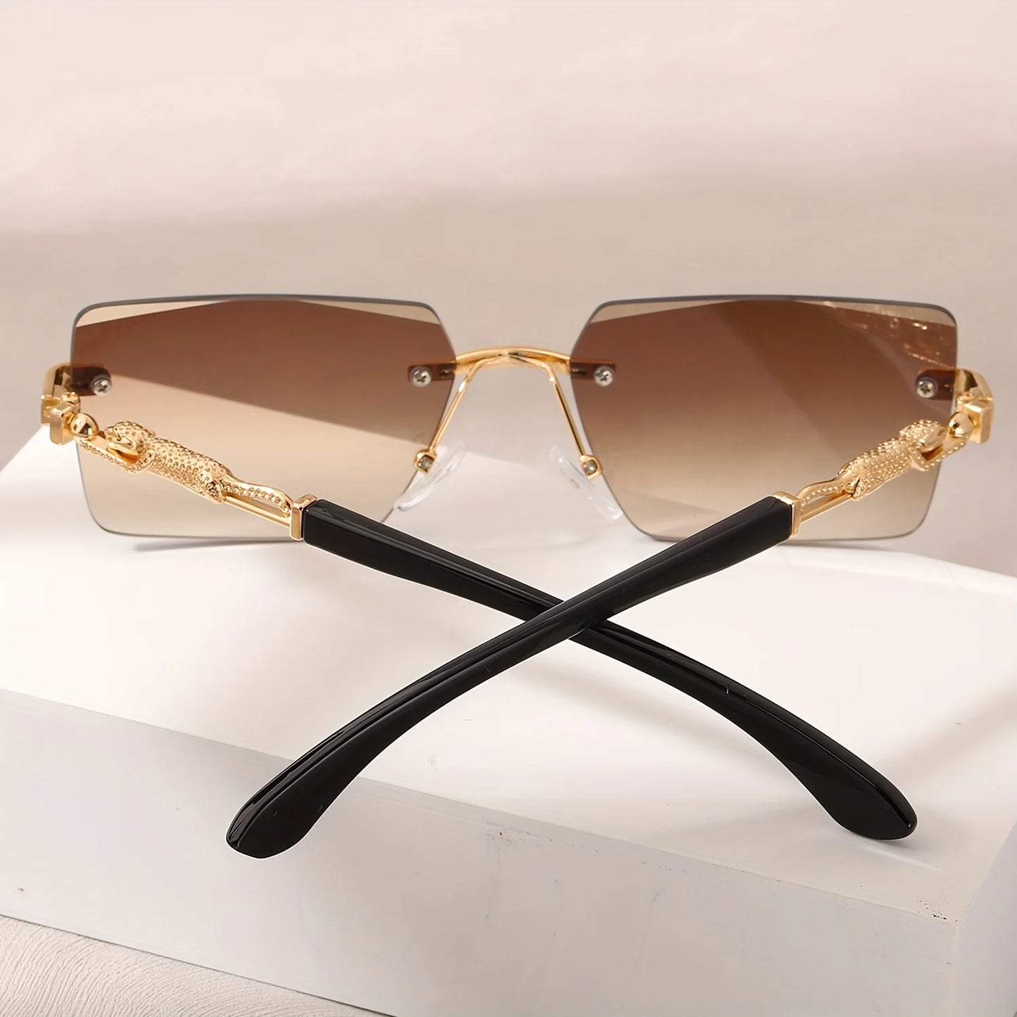 1pc Rimless Sunglasses Rectangle Women Men Shades Small Square Sun Glasses For Female