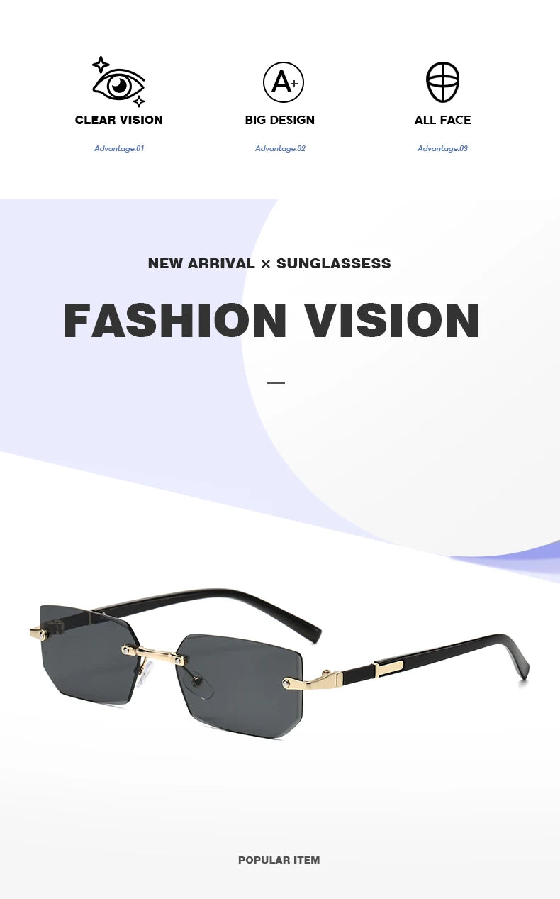 Trendy Rimless Sunglasses for Men Women Fashion Frameless Rectangle Sun Glasses