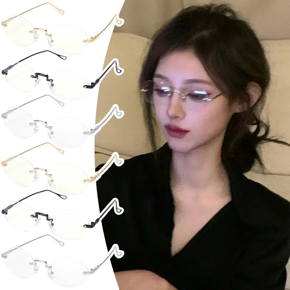 New Trendy Anti-blue Light Vintage Frameless Square Eyeglasses for Women Girls Blue Light Blocking Glasses Eyewear Accessories