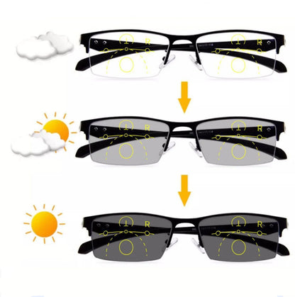 Titanium Transition Photochromic Progressive Reading Glasses Men Hyperopia Presbyopia diopters Outdoor Presbyopia Lens Eyewears