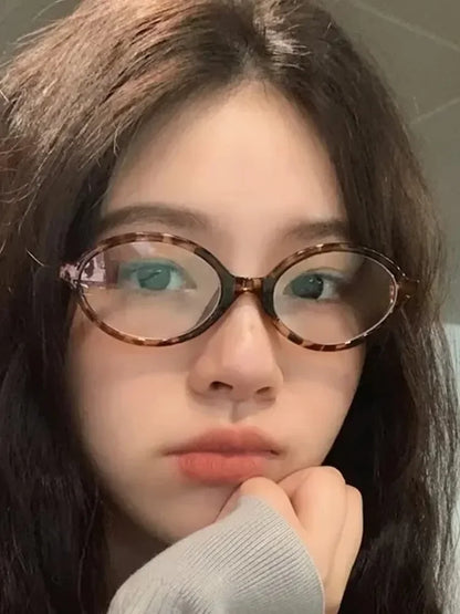 Y2K Retro Leopard Small Oval Frame Glasses Women Spice Girl Cool Eyewear New Black Reading Computer Anti Blue Light Eyeglasses