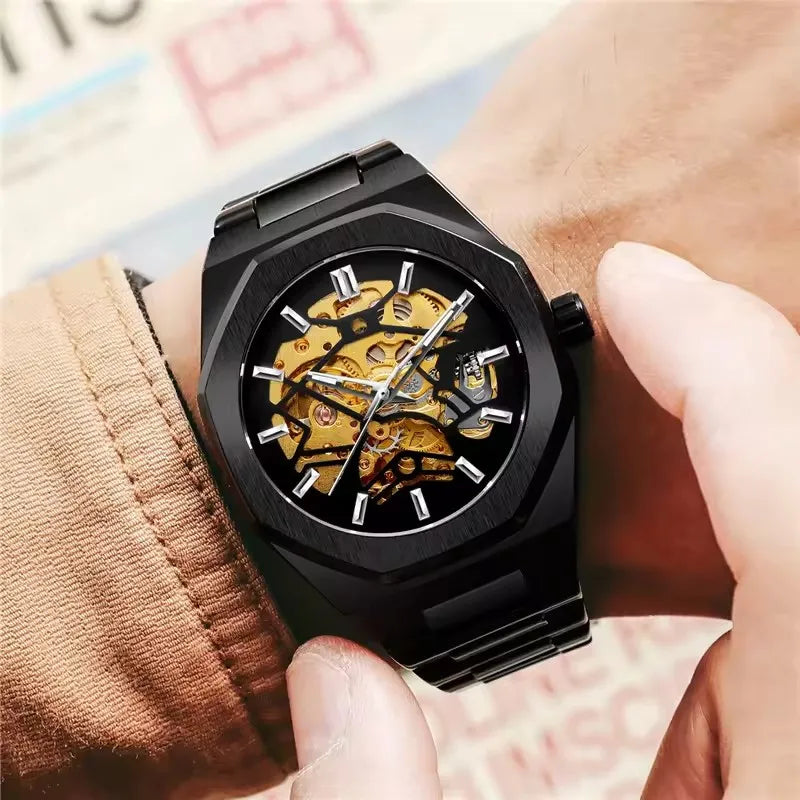 Forsining 344D  Luxury  Hollow Automatic Mechanical Watch Men Luminous Foreign Trade Cross-border Tide Waterproof Watches