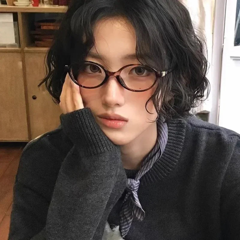 1/2pcs New Women Leopard Y2K Retro Oval Frame Glasses Sweet Cool Eyewear