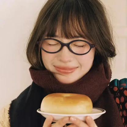 Japanese Y2K Retro Black Oval Frame Glasses for Women