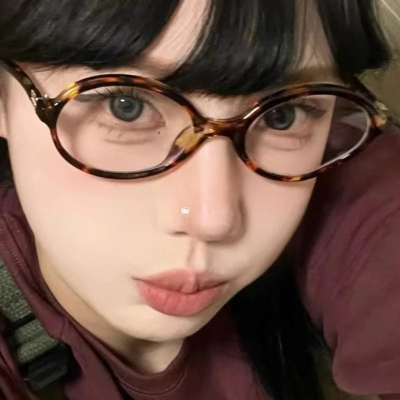 Y2K Retro Leopard Small Oval Frame Glasses Women Spice Girl Cool Eyewear New Black Reading Computer Anti Blue Light Eyeglasses