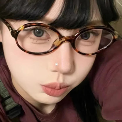 Y2K Retro Leopard Small Oval Frame Glasses Women Spice Girl Cool Eyewear New Black Reading Computer Anti Blue Light Eyeglasses