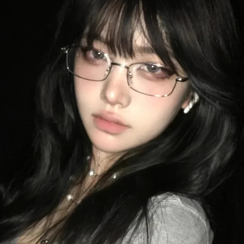 Y2K Vintage Black Silver Metal Eyeglasses Fashion Clear Reading Glasses