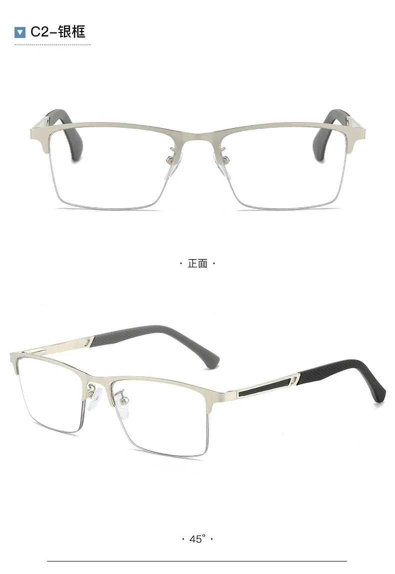 O-Q CLUB Men's Half-frame Business Reading Glasses Anti-blue Light Anti-fatigue Metal Frame