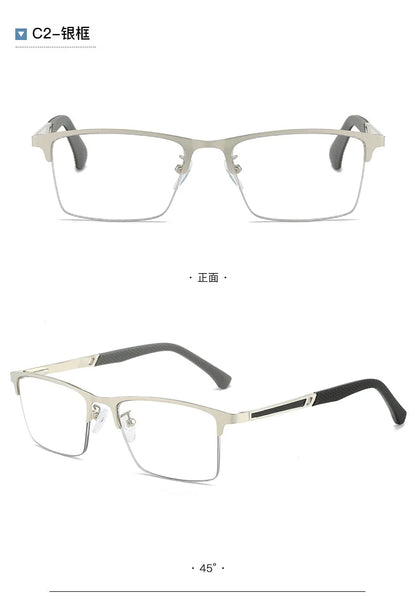 O-Q CLUB Men's Half-frame Business Reading Glasses Anti-blue Light Anti-fatigue Metal Frame