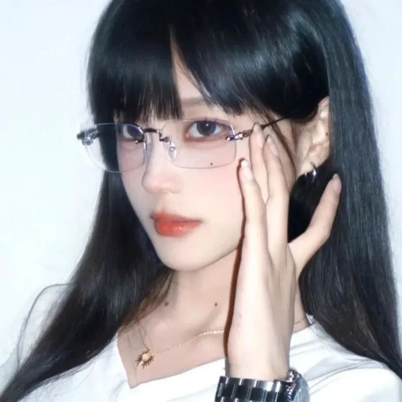 New Transparent Square Rimless Eyeglasses Blue Light Blocking Glasses Fashion Frameless for Women Men Silver Computer Glasses