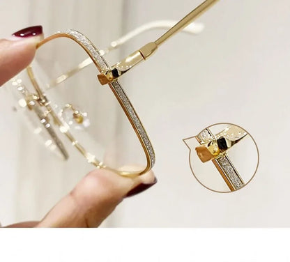 Anti Blue Light Reading Glasses Women Fashion Glitter Anti Blue Light Presbyopic Eyeglasses Frame Oversize Metal Eyewear óculos