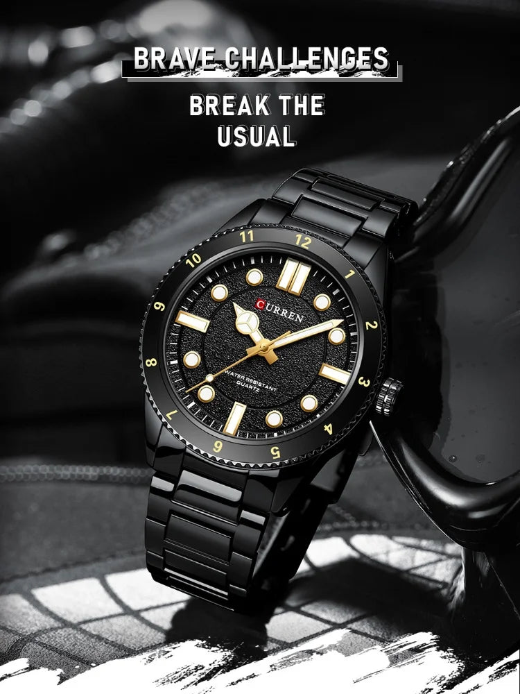 CURREN 8450 Stainless Steel Strap Men's Quartz Watch Business Blue Green Clock Analog Display Wrist Watches for Male