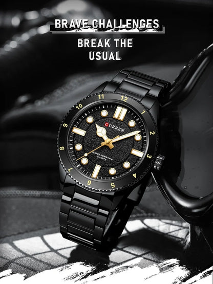 CURREN 8450 Stainless Steel Strap Men's Quartz Watch Business Blue Green Clock Analog Display Wrist Watches for Male