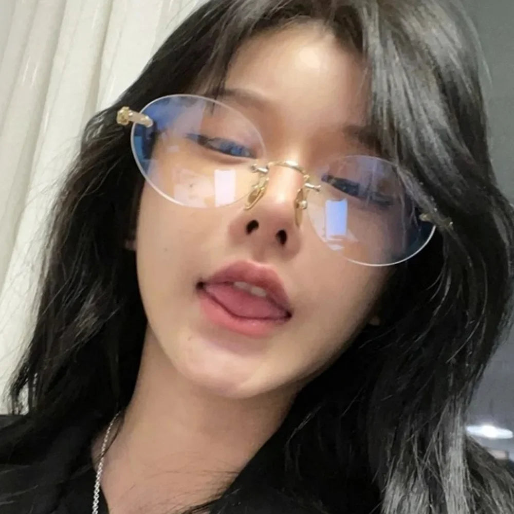New Trendy Anti-blue Light Vintage Frameless Square Eyeglasses for Women Girls Blue Light Blocking Glasses Eyewear Accessories