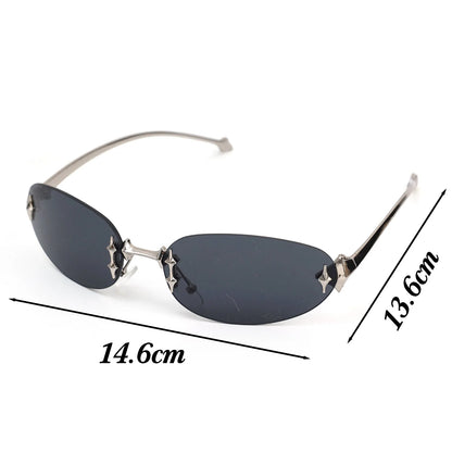 2026 Fashion Rimless Sunglass for Women Men Vintage Star Shaped Small Oval Frameless Y2K Blue Light Blocking Glasses Daily Wear