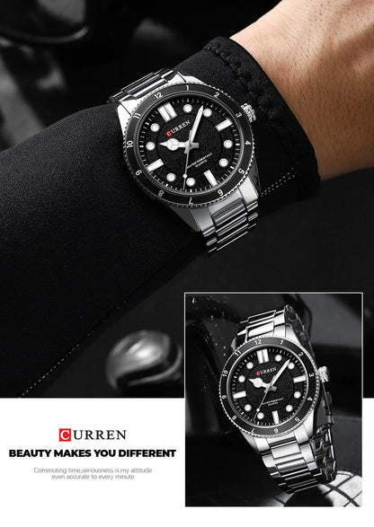 CURREN 8450 Stainless Steel Strap Men's Quartz Watch Business Blue Green Clock Analog Display Wrist Watches for Male