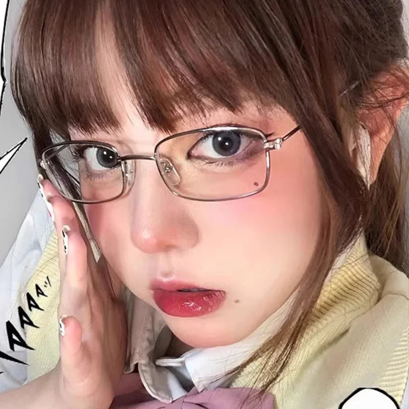 Y2K Vintage Black Silver Metal Eyeglasses Fashion Clear Reading Glasses