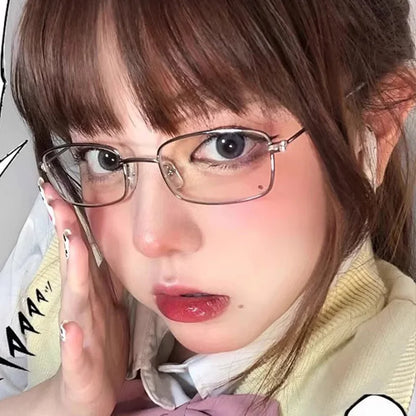 Y2K Vintage Black Silver Metal Eyeglasses Fashion Clear Reading Glasses