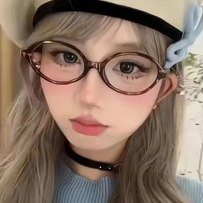 Japanese Y2K Retro Black Oval Frame Glasses for Women