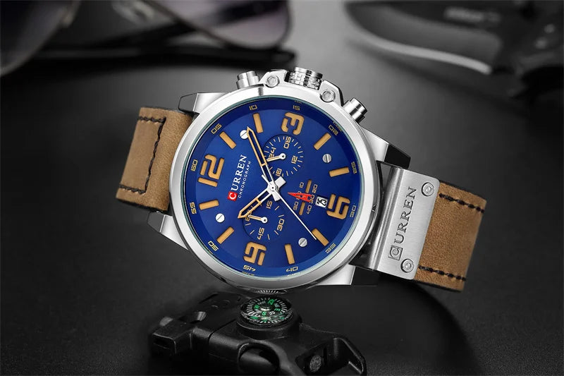 CURREN 8314 Men Quartz Watch Waterproof Chronograph Business Leather Belt Retro Watch For Men Watches Student Wristwatch Sports