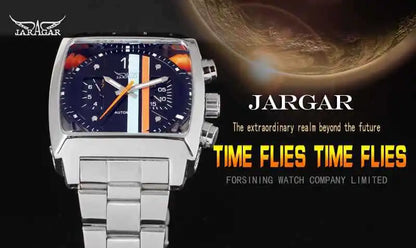 JARAGAR 569 Men's Mechanical Watch Fashion Design Square Dial Date Week Waterproof Steel Strap Leisure Wristwatch