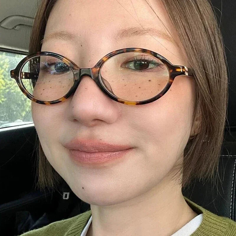Y2K Retro Oval Frame Glasses Women Leopard Ins Sweet Cool Eyewear Trend Brand Reading Computer Anti Blue Light Eyeglasses